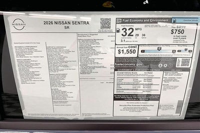 2026 Nissan Sentra SR - Premium, All Weather, Moonroof Pkgs