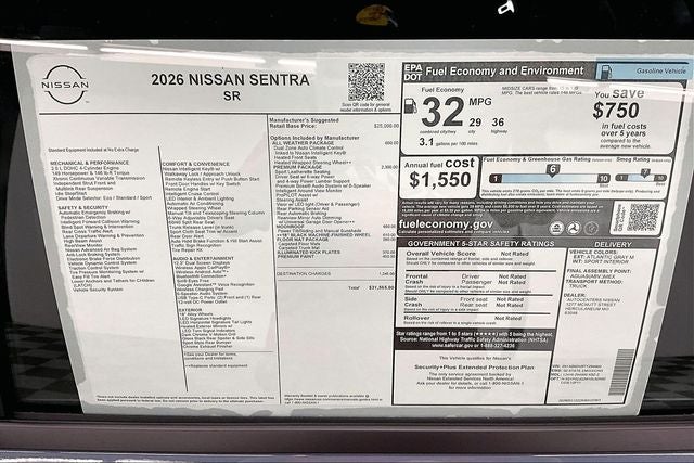 2026 Nissan Sentra SR - Premium, All Weather, Moonroof Pkgs