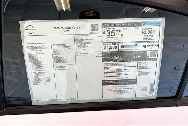 2025 Nissan Versa 1.6 S - Plus and Trunk Packages