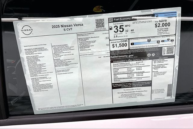2025 Nissan Versa 1.6 S - Plus and Trunk Packages