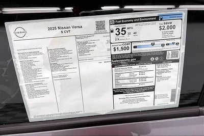 2025 Nissan Versa 1.6 S - Plus and Trunk Packages