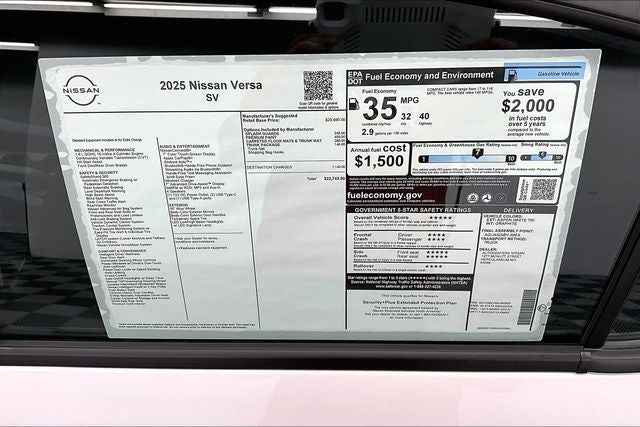 2025 Nissan Versa 1.6 SV - Trunk Package