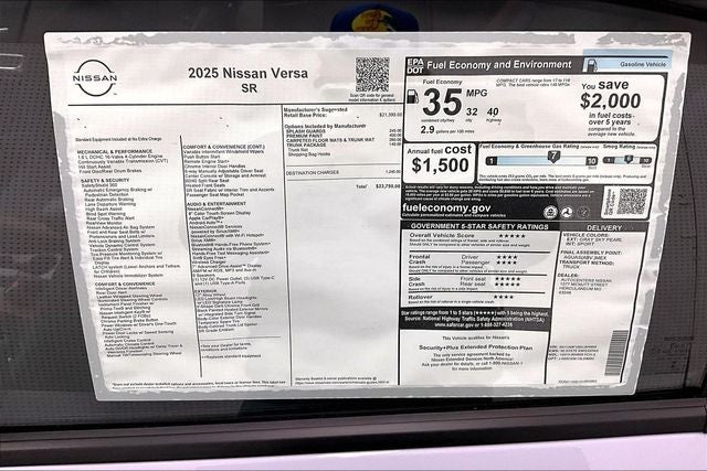 2025 Nissan Versa 1.6 SR - Trunk Package