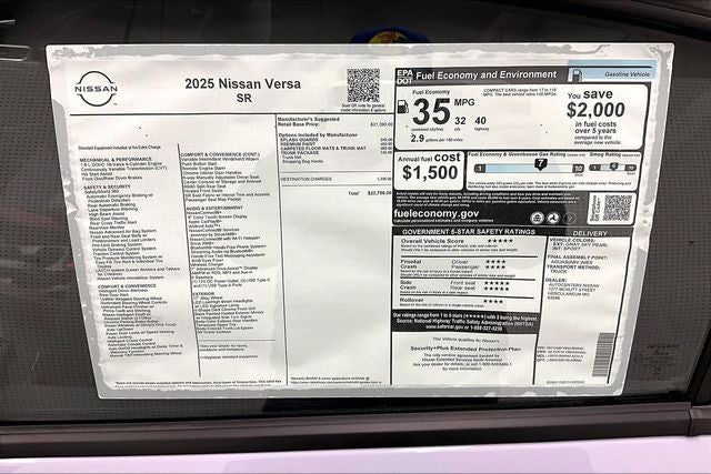 2025 Nissan Versa 1.6 SR - Trunk Package