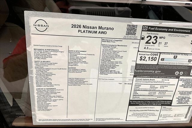 2026 Nissan Murano Platinum AWD - Technology and Cargo Packages