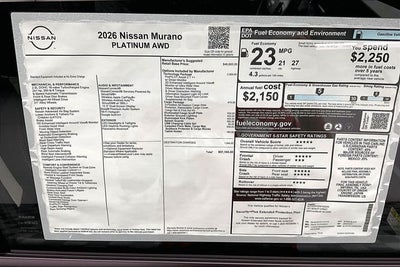 2026 Nissan Murano Platinum AWD - Technology and Cargo Packages