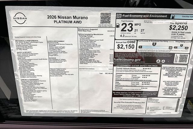 2026 Nissan Murano Platinum AWD - Technology and Cargo Packages