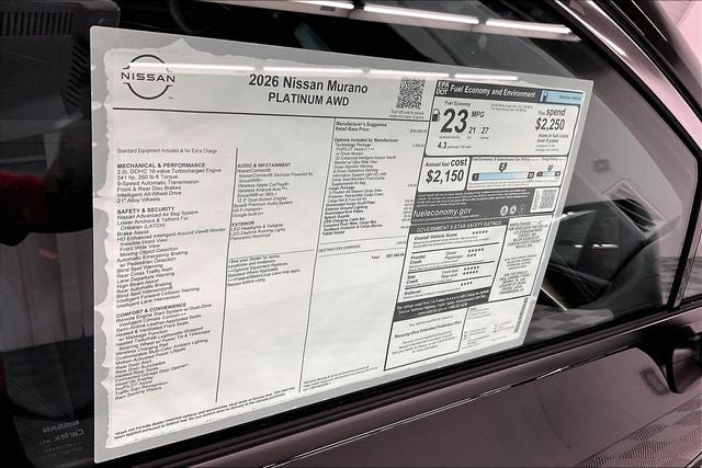 2026 Nissan Murano Platinum AWD - Technology and Cargo Packages