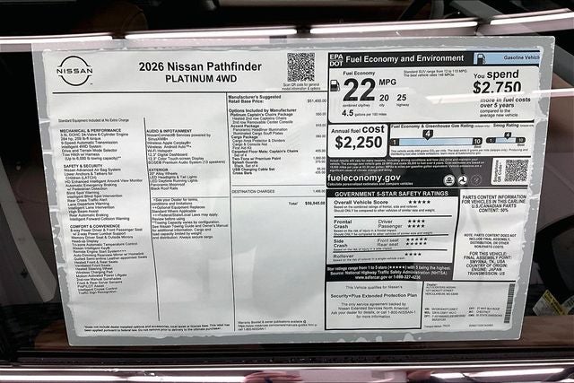2026 Nissan Pathfinder Platinum 4WD - Accent, Captain Chairs, Cargo Pkgs