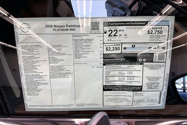 2026 Nissan Pathfinder Platinum 4WD - Accent, Captain Chairs, Cargo Pkgs