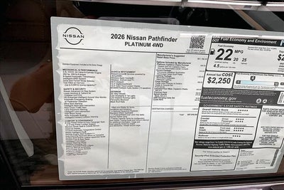 2026 Nissan Pathfinder Platinum 4WD - Captain Chairs, Accent, Cargo, Lighting Pkgs