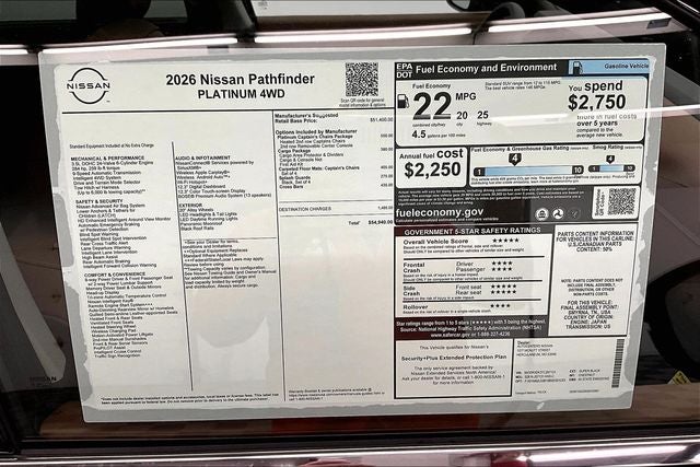 2026 Nissan Pathfinder Platinum 4WD - Captain Chairs and Cargo Pkgs
