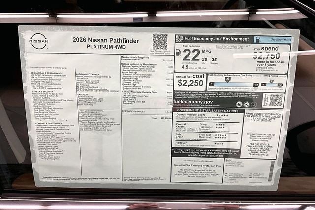 2026 Nissan Pathfinder Platinum 4WD - Accent, Captain Chairs, Lighting, Cargo Pkgs
