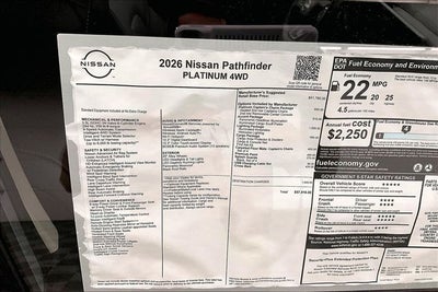 2026 Nissan Pathfinder Platinum 4WD - Captain Chairs, Accent, Cargo, Lighting Pkgs