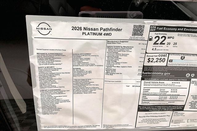 2026 Nissan Pathfinder Platinum 4WD - Captain Chairs, Accent, Cargo, Lighting Pkgs