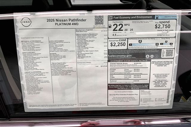 2026 Nissan Pathfinder Platinum 4WD - Accent, Captain Chairs, Lighting, Cargo Pkgs