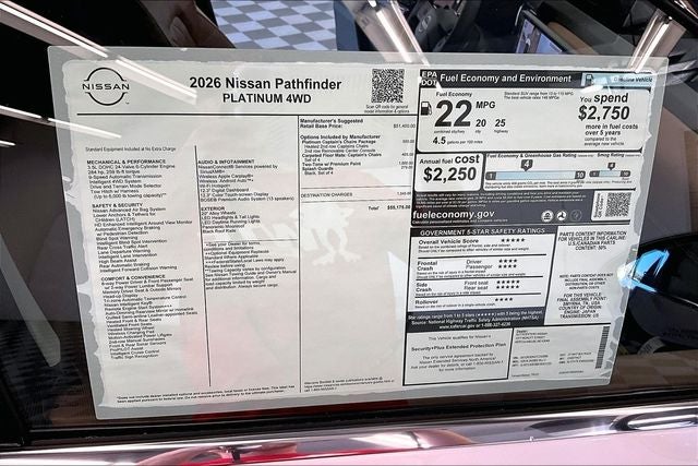 2026 Nissan Pathfinder Platinum 4WD - Captain Chairs and Cargo Packages