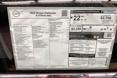 2026 Nissan Pathfinder Platinum 4WD - Captain Chairs, Accent, Lighting, Cargo Pkgs
