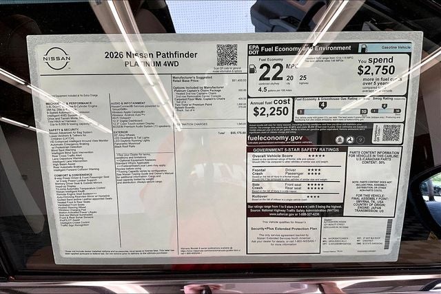 2026 Nissan Pathfinder Platinum 4WD - Captain Chairs - Accent, Cargo Pkgs
