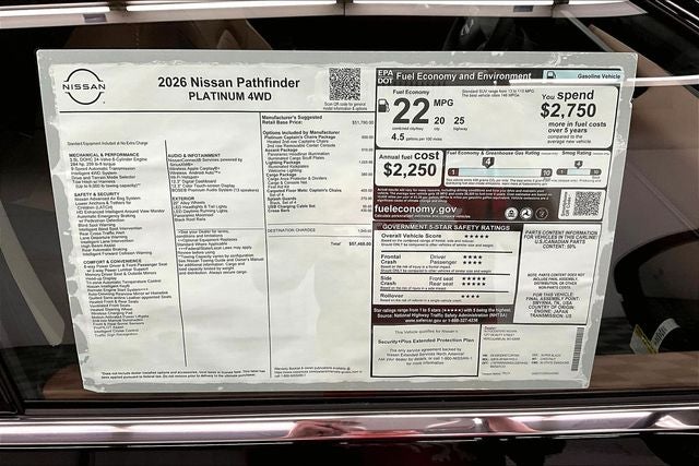 2026 Nissan Pathfinder Platinum 4WD - Captain Chairs, Accent, Lighting, Cargo Pkgs