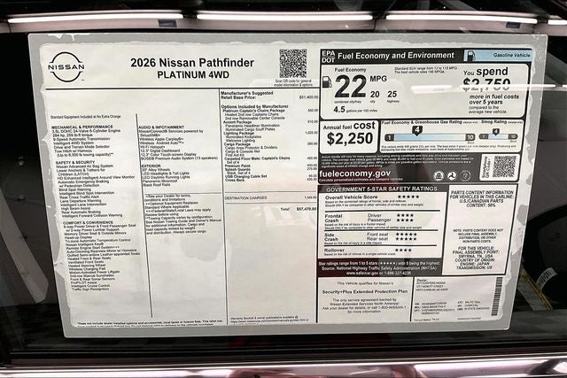 2026 Nissan Pathfinder Platinum 4WD - Captain Chairs, Accent, Cargo, Lighting Pkgs