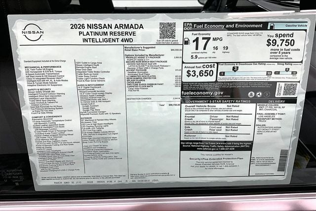 2026 Nissan Armada Platinum Reserve 4WD - Accent and Split Bench Seat Pkgs