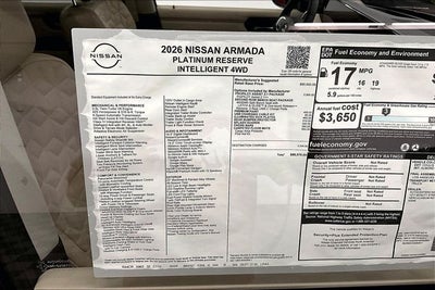 2026 Nissan Armada Platinum Reserve 4WD - Split Bench Seat Package