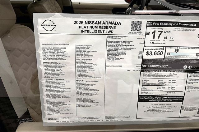 2026 Nissan Armada Platinum Reserve 4WD - Split Bench Seat Package