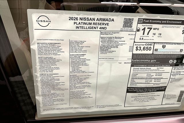 2026 Nissan Armada Platinum Reserve 4WD - Split Bench Seat Package