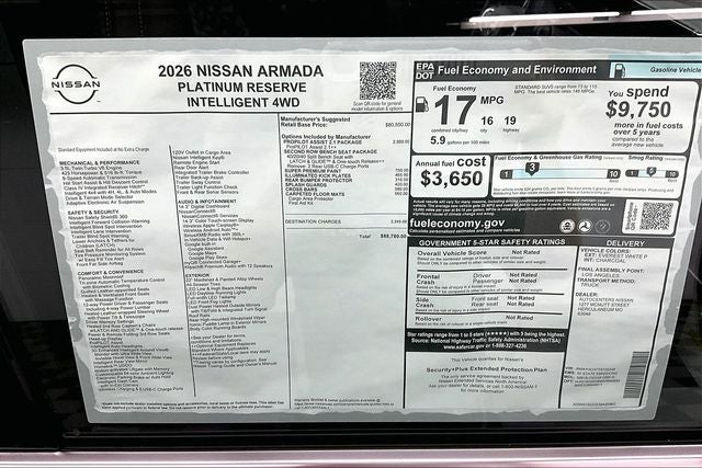 2026 Nissan Armada Platinum Reserve 4WD - Bench Seat Package