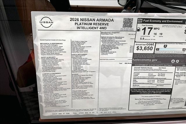 2026 Nissan Armada Platinum Reserve 4WD - Split Bench Seat Package