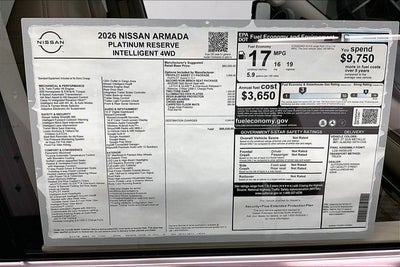 2026 Nissan Armada Platinum Reserve 4WD - Split Bench Seat Package