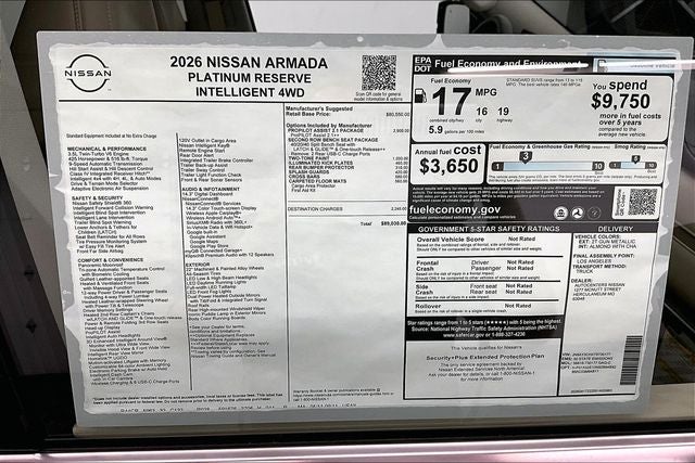 2026 Nissan Armada Platinum Reserve 4WD - Split Bench Seat Package