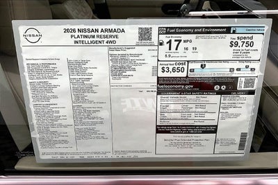 2026 Nissan Armada Platinum Reserve 4WD - Split Bench Seat Package
