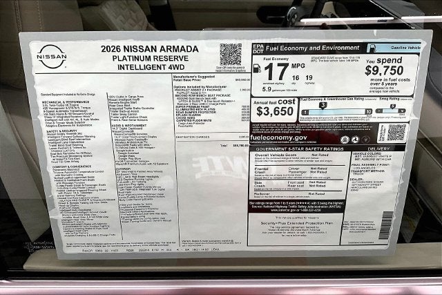 2026 Nissan Armada Platinum Reserve 4WD - Split Bench Seat Package