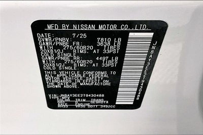 2026 Nissan Armada Platinum 4WD - Split Bench Seat Package