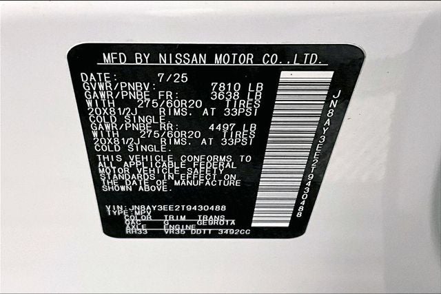 2026 Nissan Armada Platinum 4WD - Split Bench Seat Package