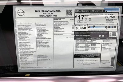 2026 Nissan Armada Platinum 4WD - Split Bench Seat Package