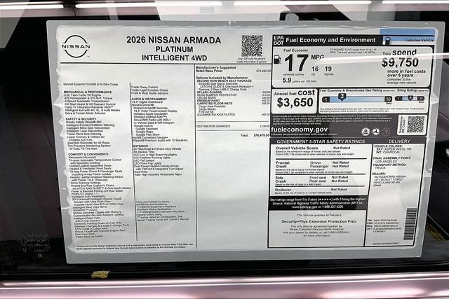 2026 Nissan Armada Platinum 4WD - Split Bench Seat Package